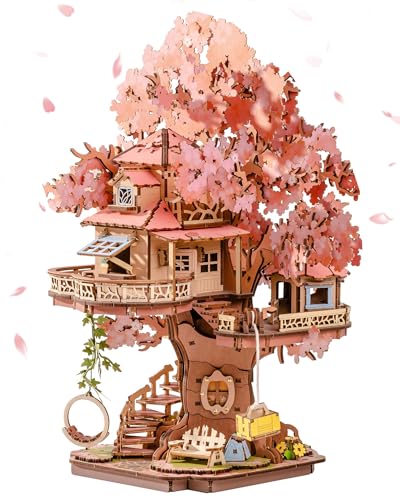 Rolife DIY Miniature House Kits Sakura Tree House 12" 3D Wooden Puzzles for Adults, Japanese Cherry Blossom Model Building...