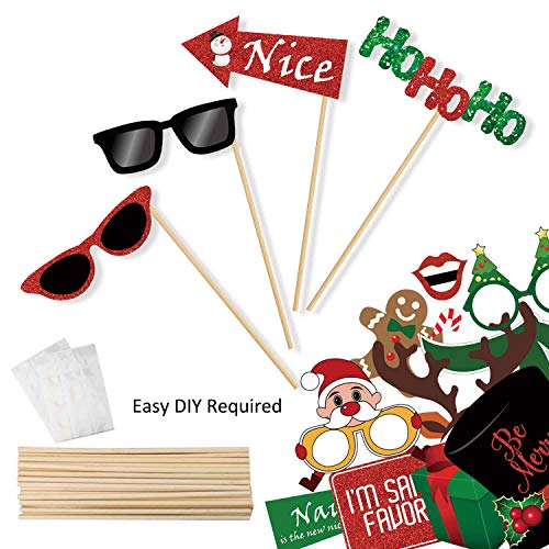 Glitter Christmas Photo Booth Props Kit - 25 Count Large Photography Party Decorations Gifts, Fun Santa Elfie Selfie Posin...