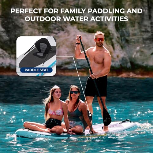 SereneLife 12’2” Inflatable Paddle Board - XL Family Stand Up Paddleboard with Seat for 2 Adults 1 Child - 34” Wide Stable...