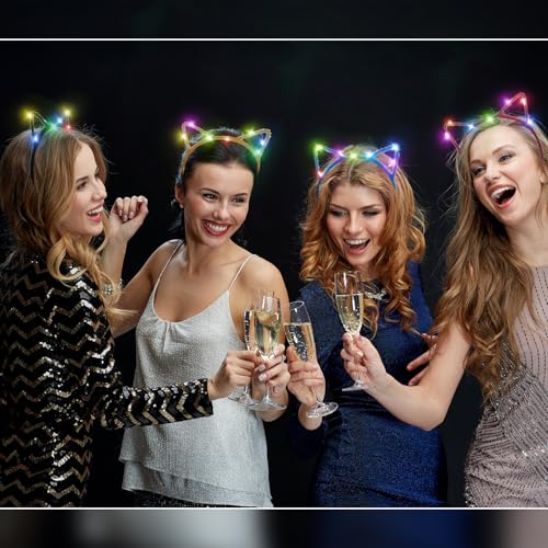WILLBOND 40 Pcs LED Cat Ears Headband Cute Glow Light up Cat Headband Kitty Ears for Women Lady Festival Birthday Party