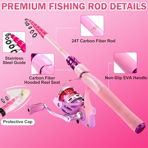 Castaroud Fishing Rod and Reel Combos, Carbon Fiber Telescopic Fishing Pole Kit with Spinning Reel, Fishing Line, Fishing ...