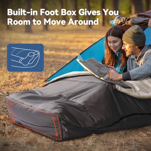 MEREZA Mummy Double Sleeping Bag for Adults with Pillow Cold Weather 0 Degree 2 Person Sleeping Bag for Big Tall Mens Coup...