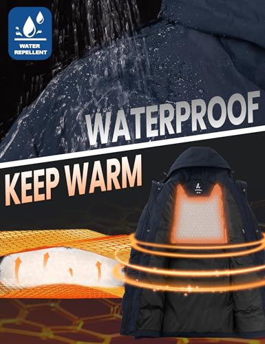 LZACTOIN-X Men's Long Winter Coat Thicken Insulated Waterproof Puffer Jacket Two-Way Zipper Hooded Windbreaker Parka