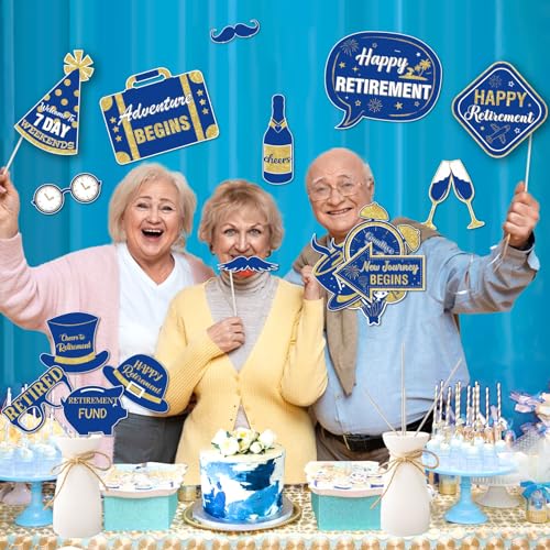 Cheereveal Retirement Photo Booth Props - Glitter Retirement Party Signs with Wooden Sticks, Going Away Office Work Job Ch...