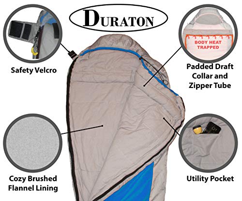 Duraton Mummy Sleeping Bag 20 Degree Weather, Lightweight with Compression Sack for Camping or Backpacking, Warm for Both ...
