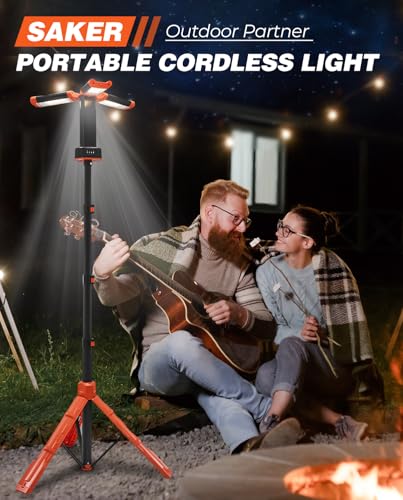 Saker Portable Camping Light with Stand 73.2" Rechargeable Work Light 3200 Lumen 4000/6500K Dimmable Camp Lanterns for Gar...