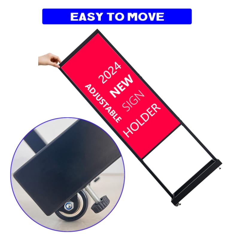 Adjustable Height Sign Holder Stand with Wheels, 21.5" Width and Height Up to 67.5" Tall Sign Board Poster Display Frame, ...