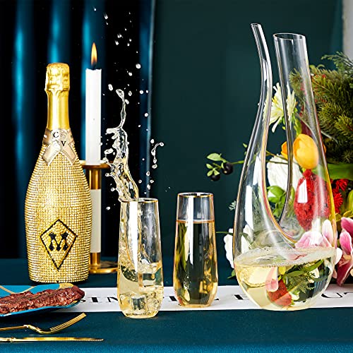 N9R 24PCS Plastic Champagne Flutes, 9 Oz Stemless Disposable Gold Rim Toasting Glasses, Crystal Clear Cocktail Cups Drinkw...