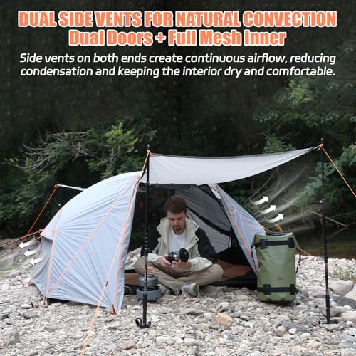 LEQC Stable Windproof 2 Person Camping Tent: 20D SIL-Nylon PU5000 Waterproof Fly, 7001 Aluminum Poles, 4 Guy Lines and 16 ...