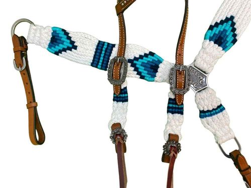 Showman Pony White & Blue Corded Single Ear Headstall & Breast Collar Set