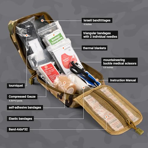 IFAK Trauma Kit with Tourniquet, 4-Inch Israeli Bandage, Tactical First Aid Kit for Car, Camping, Hiking and Travel with M...