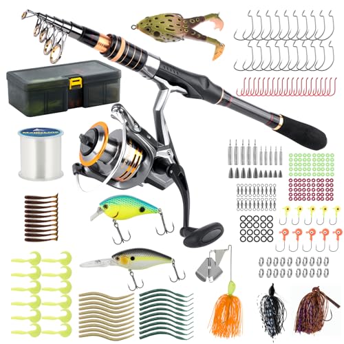 Dr.Fish Rod and Reel Combo 6-9.8ft Spinning Pole 3000 Spinning Reel Bass Fishing Lure Kit Telescopic Travel Collapsible Fi...