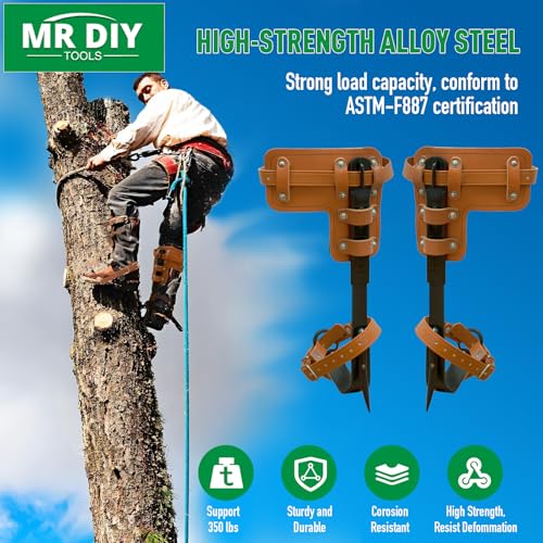 Tree Climbing Spikes Set,Tree Climbing Gear, 1 Pair Alloy Steel Climbing Spurs,350lbs Load Capacity with Safety Seat, Arbo...