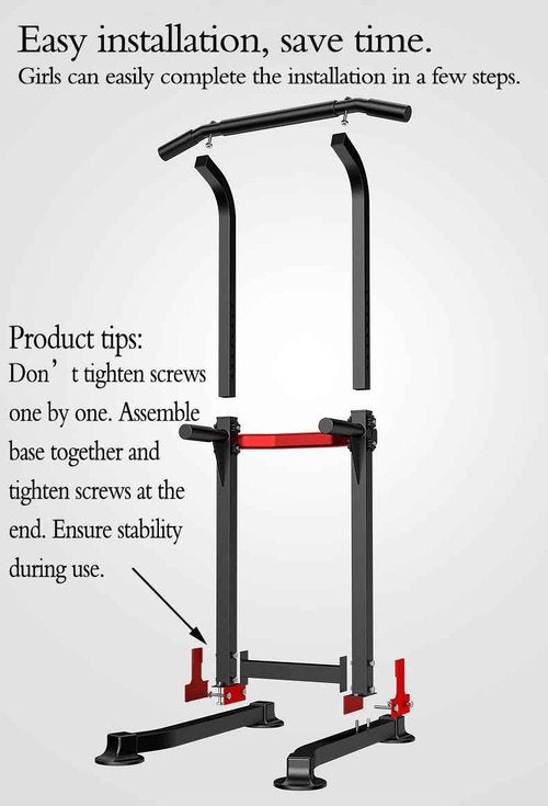 Power Tower Dip Station Pull Up Bar - Multi-Purpose Home Gym Equipment with Adjustable Height and Non-Slip Foot Pads - 330lbs Capacity