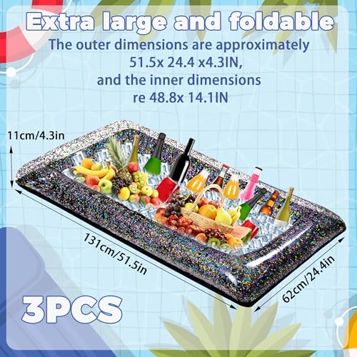 Inflatable Glitter Serving Bar 3Pcs with Drain Plug, New Years Eve Party Supplies Indoor Outdoor BBQ Picnic Luau Pool Part...
