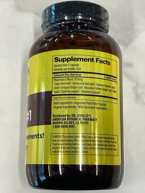 Dr. Schulze's Intestinal Formula #1 - Bowel Movement Supplement for Colon Health Support - Bloating & Constipation Aid - Intestinal Cleanse - All-Natural - Plant-Based - Vegan - 250 Count