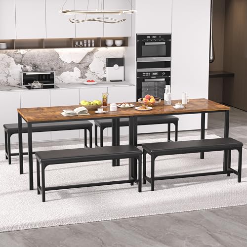 VECELO 3-Piece 63" Extendable Kitchen Table with Benches/Chairs, Modern Breakfast Dinette/Dining Room Set for 4/6/2, Small...