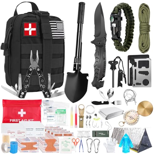 Survival Kit and First Aid Kit, 236PCS Survival Gear Camping Essentials Emergency Medical Supplies with Tactical MOLLE Pou...