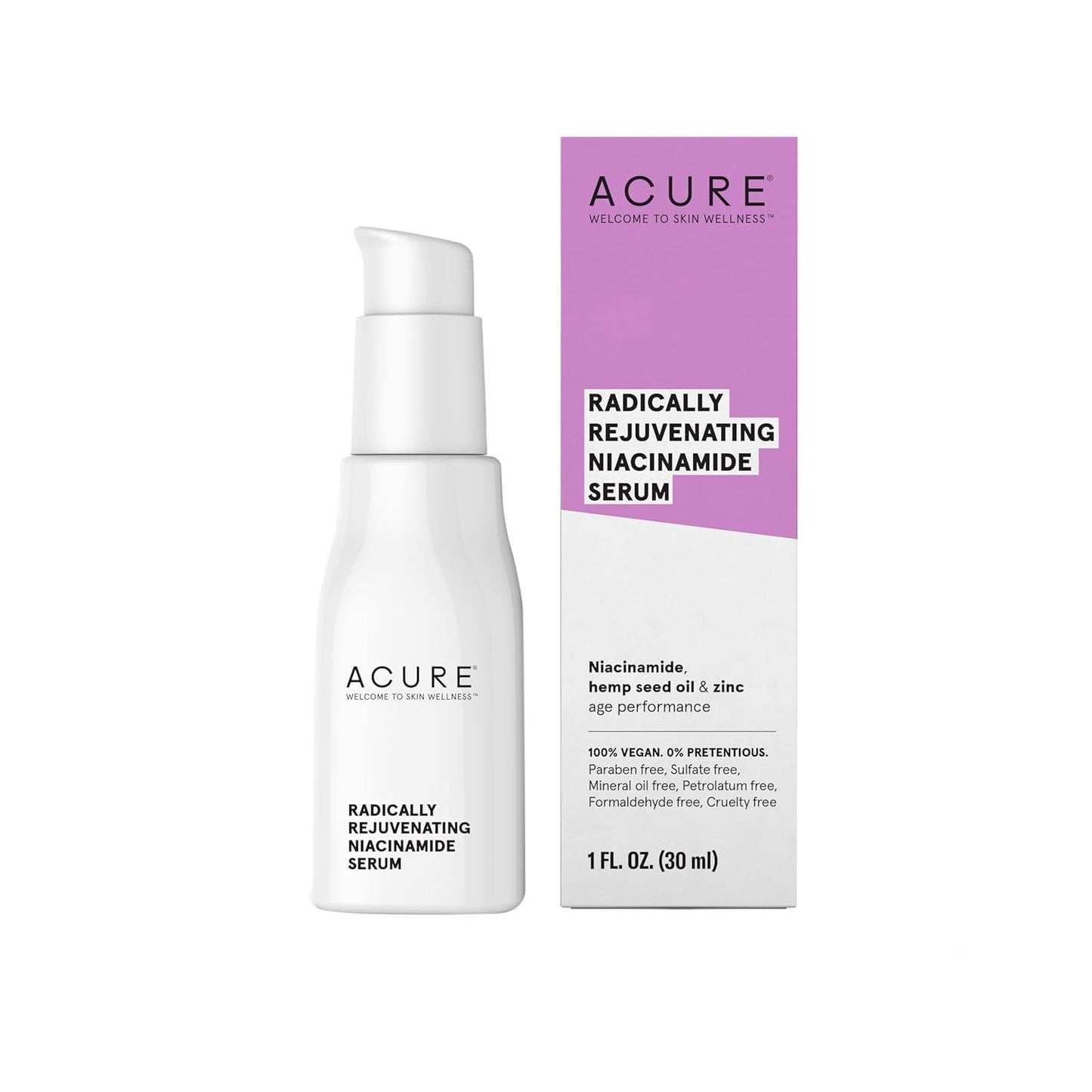Acure Radically Rejuvenating Niacinamide Serum - Facial Anti-Aging Support Serum with Niacinamide, Hemp Seed Oil & Zinc PCA - Re