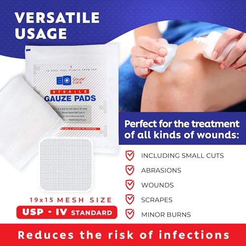 100pc Large Sterile Gauze Pads 4x4 Sterile for Wounds Bulk - 12ply Woven Gauze Sponges 4x4 Sterile - USP IV Breathable Mes...