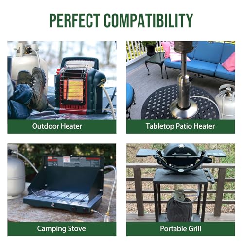 8ft Propane Hose Connects 1LB Portable Grill/Heater to 20lb Propane Tank, for Buddy Heater, Q Series Travel Grill/17&22” G...