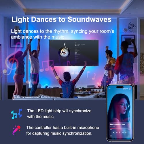 200 FT Led Lights for Bedroom, Music Synchronized Smart Led Strip Lights, Ultra Long with Remote Application Control Bluet...