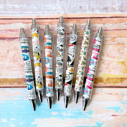 Camping Pens 7PC – Cool Vintage Camper Black Ballpoint Aesthetic Outdoor Activities Fun Writing Tools Men Women Students P...