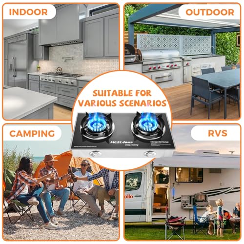 MOZODAWN 2 Burner Propane Stove Outdoor Portable Gas Stove, 30000 BTU Propane Burner with Cast Iron Honeycomb Stove Head, ...