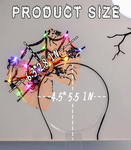Uranian Light Up Halloween Headbands Cobweb Hairbands Led Bow Hair Hoop Flashing Pumpkin Ghost Headband Glowing Festival P...