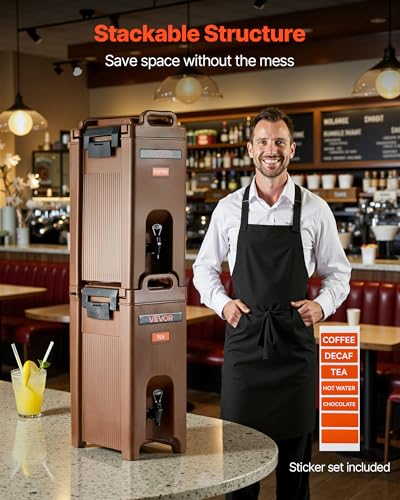 VEVOR Insulated Beverage Dispenser, 5 Gal/19L Hot and Cold Beverage Server with Spigot & Handle, Food-Grade Thermal Drink ...