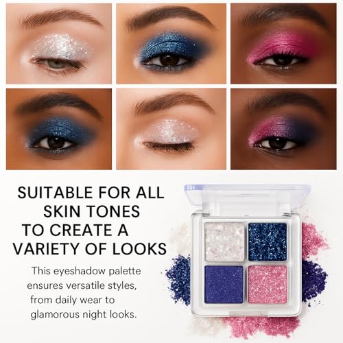 K'APEINE Glitter Shimmer Eyeshadow Makeup Palette, 4Colors Sparkle Eye Shadow Palettes Highly Pigmented Makeup Kit Long La...