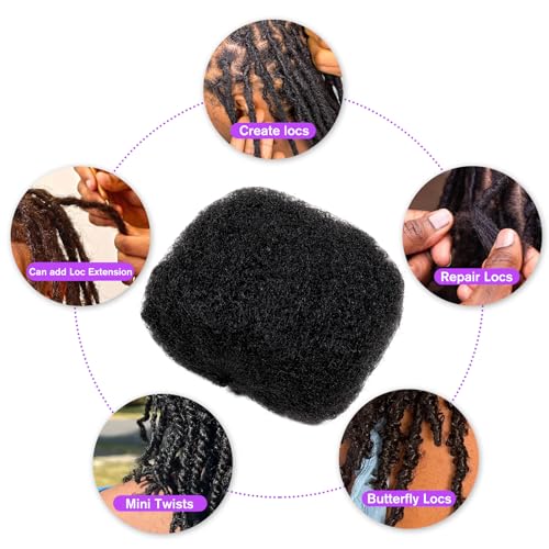 Tight Afro Kinky Bulk Human Hair for Dreadlock Extensions 100% Human Hair,150g 5 Packs 12 Inches Long,Natural Black #1B,Repair Extensions,Making Locs or Braids, with Needles and Hairpin
