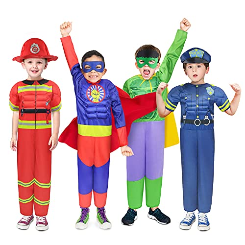 Teuevayl Boys Muscle Chest Dress up Costumes Trunk with Superhero, Policeman, Fireman Costume, Kids Pretend Role Play Cost...