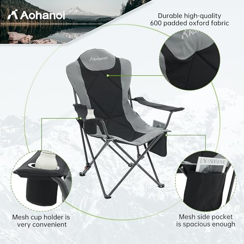 Aohanoi Camping Chairs, Portable 2 Pack Camp Chairs for Heavy People with Adjustable Angled Backrest, Outdoor Folding Camp...