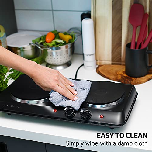 OVENTE Electric Countertop Double Burner, 1700W Cooktop with 7.25" and 6.10" Cast Iron Hot Plates, Temperature Control, Po...