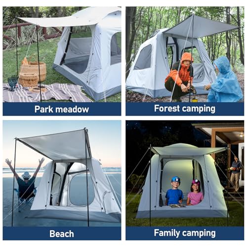 Quick Setup Tent,Automatic Inflatable Camping Tent,Easy Set up 3-4 Person Glamping Outdoor 4 Season Air Blow Up Tents, Rai...