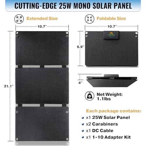 Solar Power Lifestyle Portable Solar Panel Kit -25 Watt- IP67 Waterproof, Solar Panels w/Portable Charger USB C & USB-A Po...
