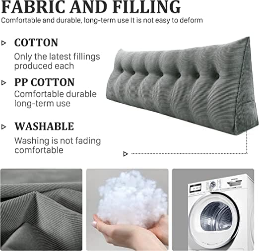 Wedge Headboard Pillow Dorm Room Reading Pillow Back Support for Sitting Up in Bed Bolster Lumbar Cushion Body Positioning Bedrest Corduroy (Dark Gray, King (76 * 8 * 20in))