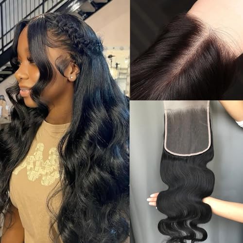 KRN 5x5 HD Lace Closure, 0.12mm Ultra-thin Skinlike Invisible Swiss HD Lace Closure Pre Plucked With Baby Hair Single Knots 12A Grade Brazilian Body Wave Closure Human Hair Free Part 22 Inch