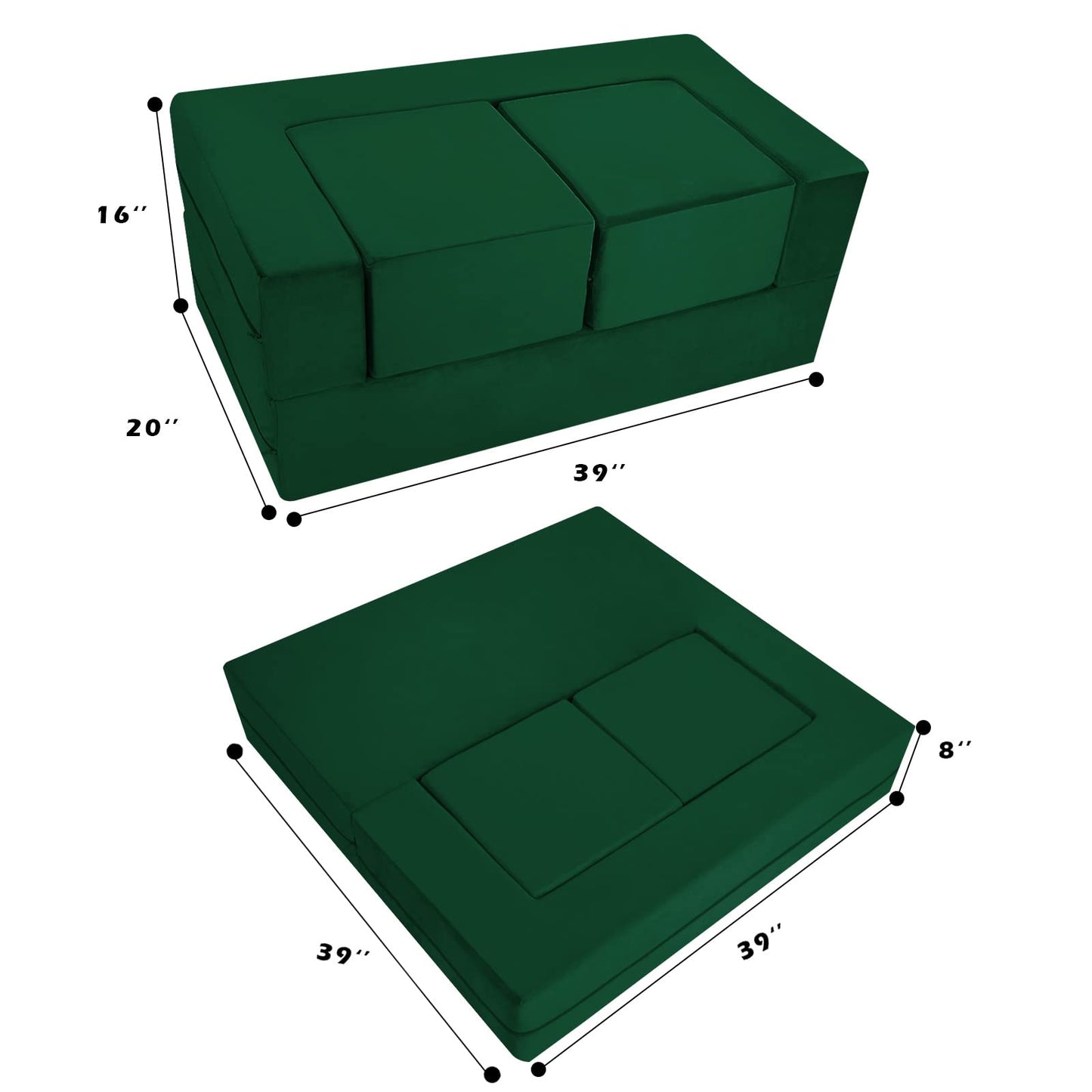 MeMoreCool Modular Kids Play Couch Sofa – Green Convertible Toddler Couch, Fold-Out Plush Foam Chair for Children’s Playroom