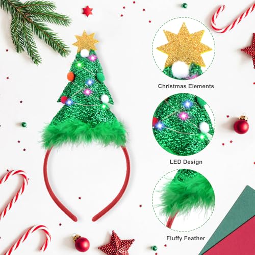 Farochy Christmas Tree Headband Light Up Christmas Headbands LED Christmas Tree Hat