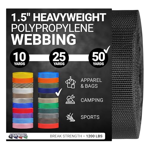 Strapworks Heavyweight Polypropylene Webbing - Heavy Duty Poly Strapping for Outdoor DIY Gear Repair, 1.5 Inches
