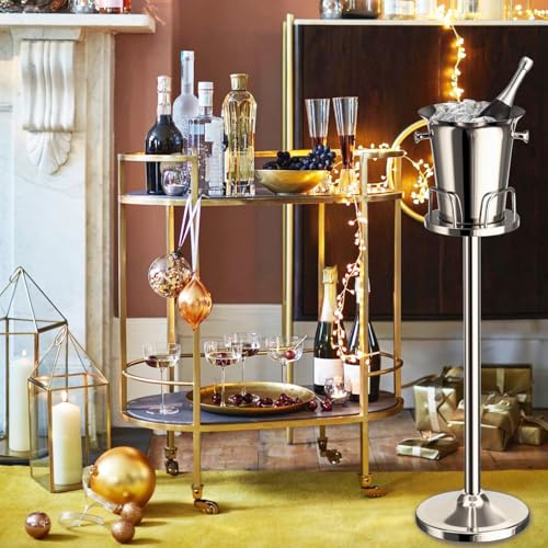 Ice Bucket with Stand Standing Champagne bucket for Party Stainless Steel Wine Bucket Wine Cooler with Stand 5L Wine Chill...