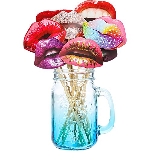 Party Photo Booth Props, Funny Mouth Lips Photo Booth Prop, Funny Mouth DIY Set with Wood Stick Selfie Props Accessories f...