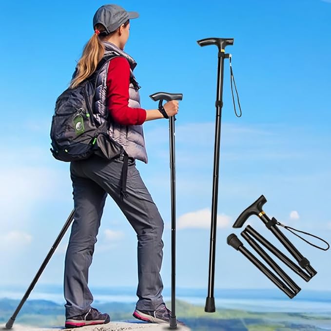 Foldable Hiking Poles, Aluminum Alloy Collapsible Outdoor Walking Sticks, Adjustable Lightweight Trekking Pole for Hiking,...
