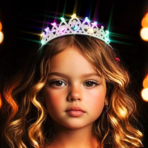 DRESBE Light Up Crystal Tiara LED Rhinestone Crown Headband Glow Party Princess Hair Accessories for Women and Girls