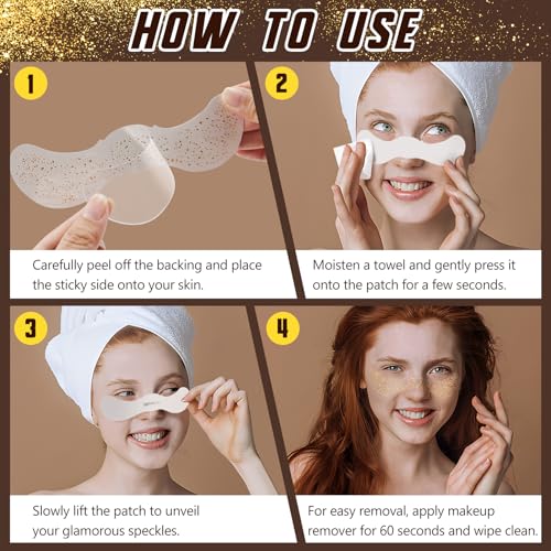 Glitter Freckles Face Tattoo, 10 Pcs Glitter Freckles, Gold Face Glitter Makeup Speckles, Glow Up Sparkle Makeup Patches -...