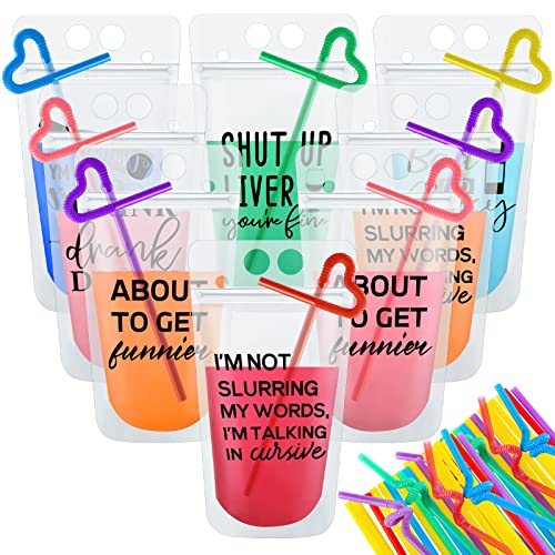 Patelai 24 Sets Drink Pouches with Straws Drink Pouches for Adults Alcohol Reusable Smoothie Juice Bags Reclosable Alcohol...