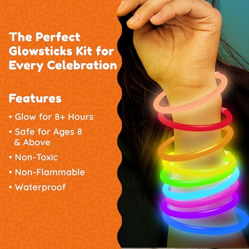 Glow Fever 209pcs Glow Sticks Bulk Party Pack includes 100 8" Glow Sticks and 109 Accessories, with bonus connectors for g...
