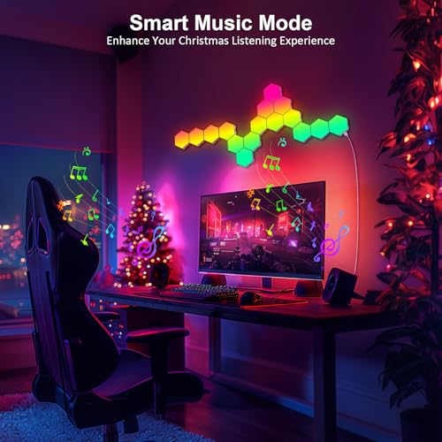 JIMIMORO Hexagon LED Light Panels 8 Pack – RGB Wall Decor Lights with Music Sync, App & Remote – Modular Home & Christmas ...